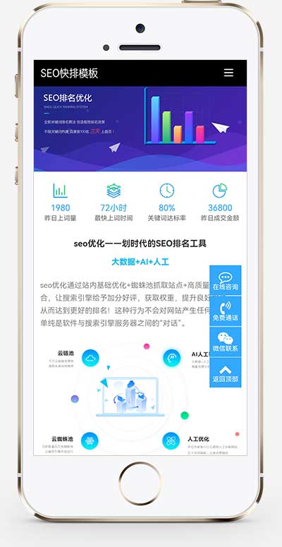 (自适应移动端)精美大气SEO网站优化公司企业网站手机端模板展示图片