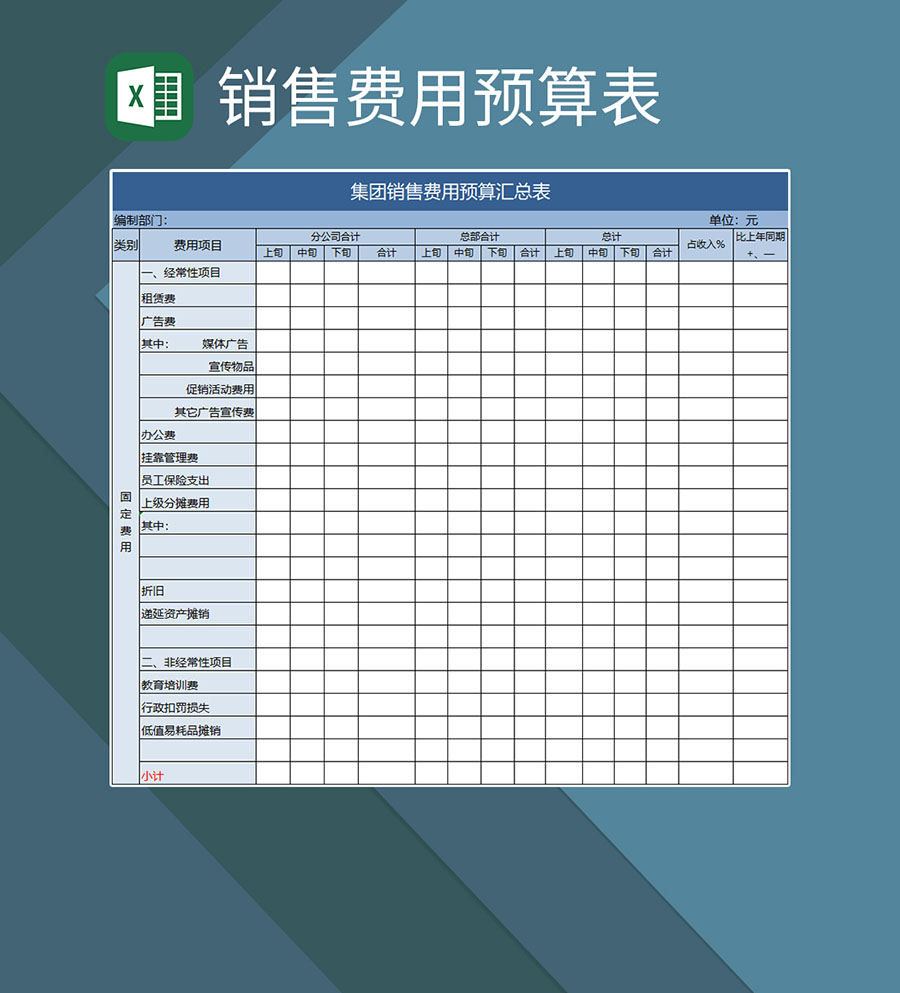 集团营销费用预算汇总表Excel模板