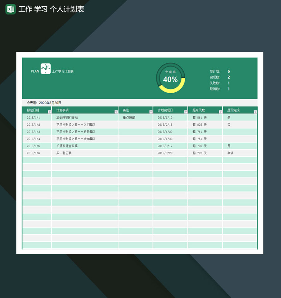 工作计划表学习计划表个人计划表Excel模板