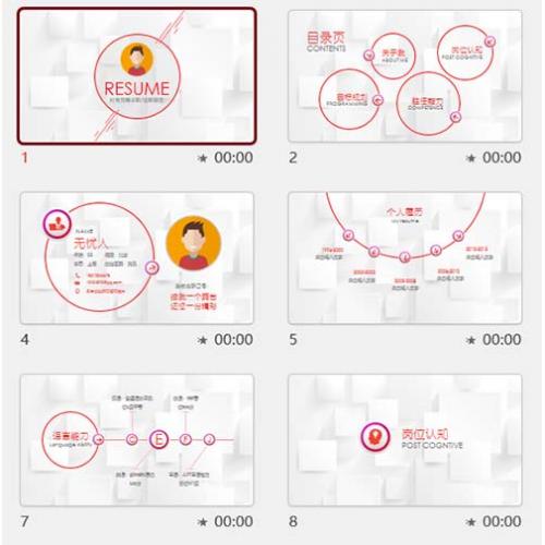 红色圆形图案布局个人简历ppt模板下载