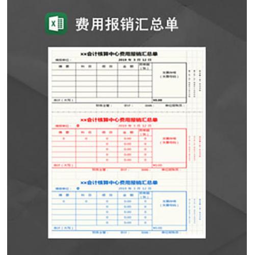 会计核算中心费用报销汇总单Excel模板