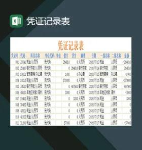 公司财务部门常用的凭证记录表格Excel模板